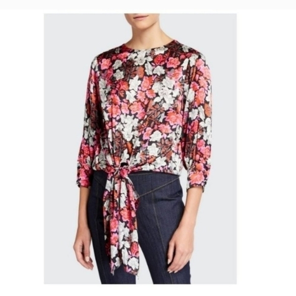 *nwt Cinq a Sept jenny Multi Floral Print Silk tie front blouse Sz Small - Picture 1 of 8